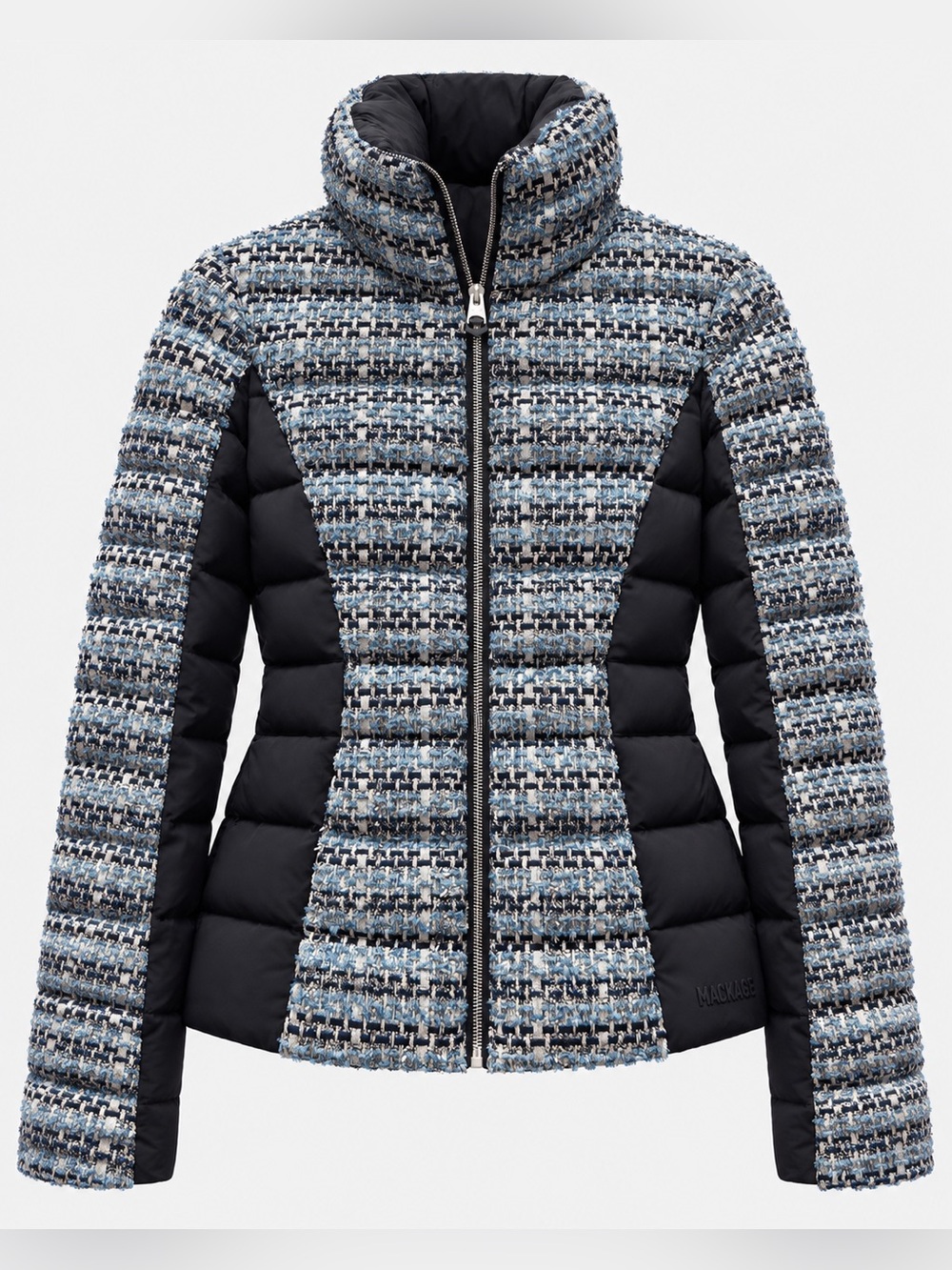 Mackage EVITA-TW Blue Multicolor Tweed Down Puffer Jacket Size XS NWT